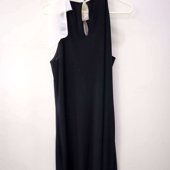 White House Black Market One Shoulder Black Dress with White Accent - Picture 4 of 5